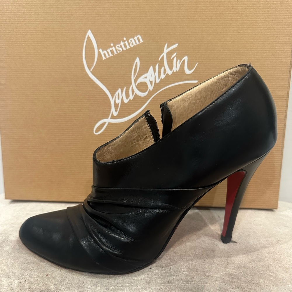 Christian Louboutin Black Leather Heeled Boots with Red Sole
